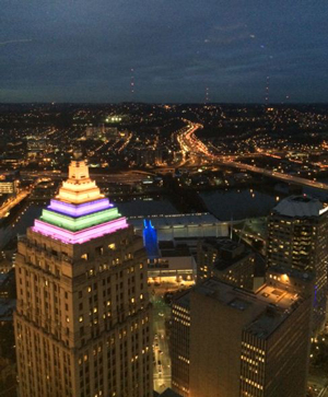 The Weather Beacon atop the Gulf Tower is also known as the ‘heart’ of Pittsburgh. It’s brilliant colors reveal the weather from dusk ‘til dawn daily.